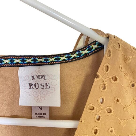 Knox Rose Flutter Sleeve Eyelet Lace Dress – Size M – Tan Boho Babydoll Style - Picture 3 of 10